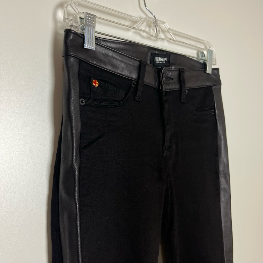 Hudson  Vintage Leeloo Super Skinny Crop Black with Lambskin Leather Trim, 26 - Picture 2 of 16